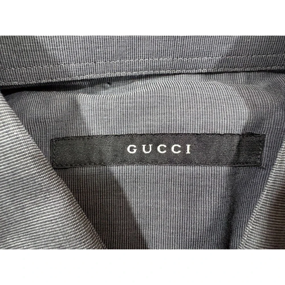 Gucci Mens Gray Shirt Long Sleeve Cotton Sharkfin Button Dress Sz 15.5 ITALY